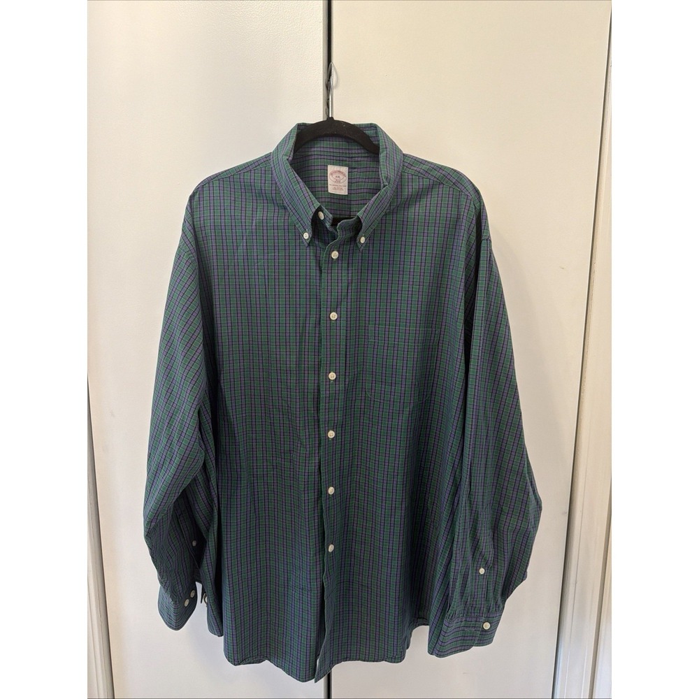 Brooks Brothers 346 Mens XXL Green Purple Plaid Cotton Button Down Shirt